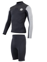 Two Bare Feet Mens Aspect Fleece Lined Zipless Thermal 2.5mm Superstretch Wetsuit Top & Shorts Set (Black/Grey/Grey)