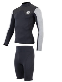 Two Bare Feet Mens Aspect Fleece Lined Zipless Thermal 2.5mm Superstretch Wetsuit Top & Shorts Set (Black/Grey/Grey)