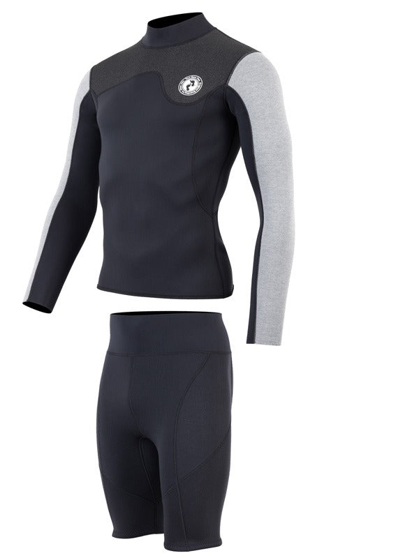 Two Bare Feet Mens Aspect Fleece Lined Zipless Thermal 2.5mm Superstretch Wetsuit Top & Shorts Set (Black/Grey/Grey)