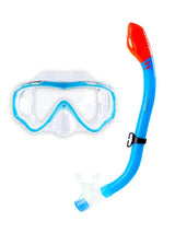 Childrens Silicone Mask Dry Top Snorkel Fins 3Pc Diving Set (Aqua)