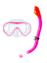 Childrens Silicone Mask Dry Top Snorkel Fins 3Pc Diving Set (Pink)