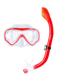 Two Bare Feet Childrens Silicone Dry Top Snorkel & Diving Mask Set (Red)