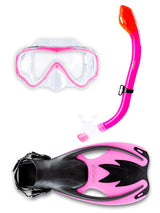 Childrens Silicone Mask Dry Top Snorkel Fins 3Pc Diving Set (Pink)