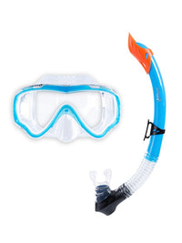 Childrens Silicone Mask Snorkel Fins 3Pc Diving Set (Aqua)
