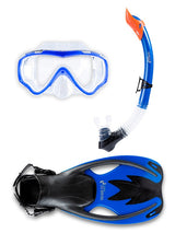 Childrens Silicone Mask Snorkel Fins 3Pc Diving Set (Blue)