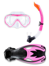 Childrens Silicone Mask Snorkel Fins 3Pc Diving Set (Pink)