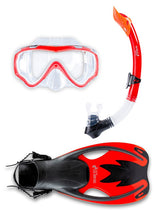 Childrens Silicone Mask Snorkel Fins 3Pc Diving Set (Red)