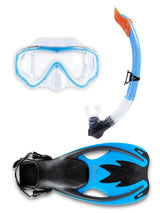 Childrens Silicone Mask Snorkel Fins 3Pc Diving Set (Aqua)