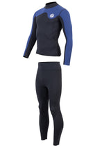 Two Bare Feet Mens Aspect Fleece Lined Zipless Thermal 2.5mm Superstretch Wetsuit Top & Pants Set (Black/Blue)