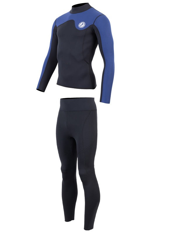 Two Bare Feet Mens Aspect Fleece Lined Zipless Thermal 2.5mm Superstretch Wetsuit Top & Pants Set (Black/Blue)
