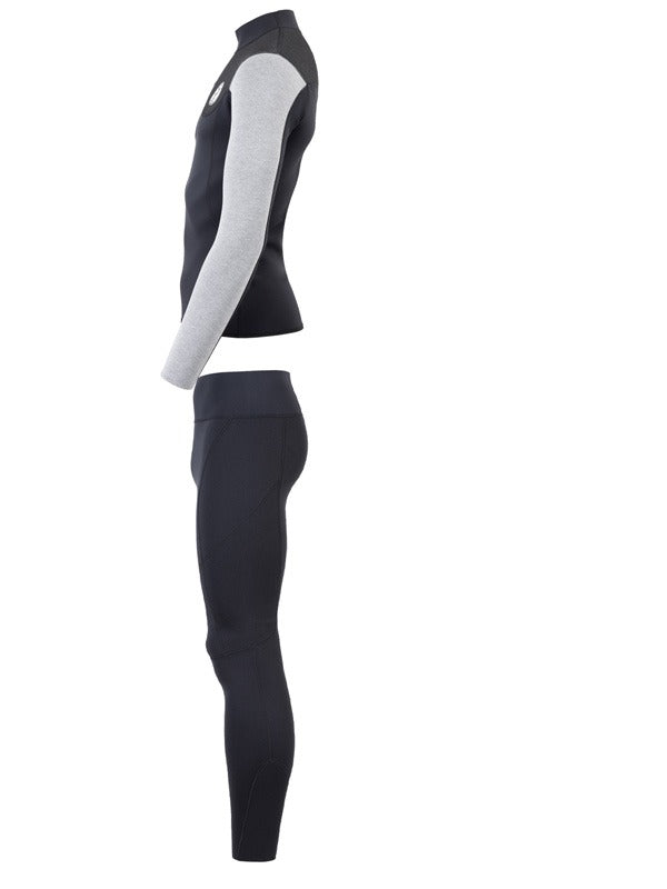 Two Bare Feet Mens Aspect Fleece Lined Zipless Thermal 2.5mm Superstretch Wetsuit Top & Pants Set (Black/Grey/Grey)
