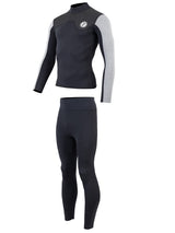 Two Bare Feet Mens Aspect Fleece Lined Zipless Thermal 2.5mm Superstretch Wetsuit Top & Pants Set (Black/Grey/Grey)