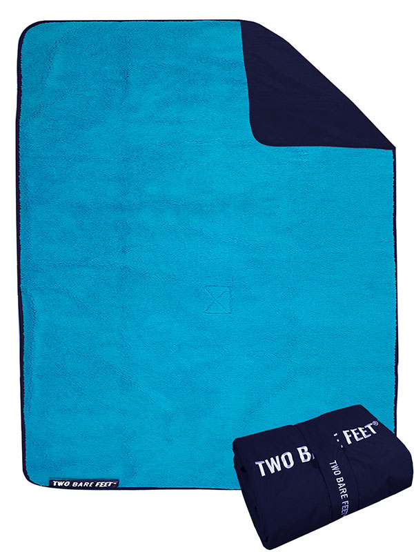 XL Sherpa Lined Waterproof Beach Travel Blanket (Marine Blue/Blue)