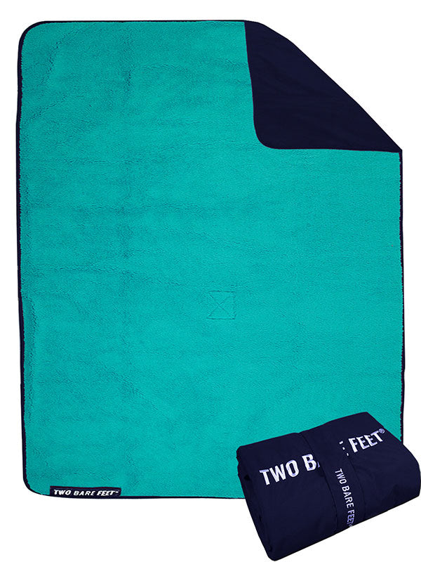 XL Sherpa Lined Waterproof Beach Travel Blanket (Marine Blue/Teal)