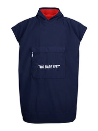 Kids Waterproof Hooded Sleeveless Poncho Changing Robe (Marine Blue/Red)