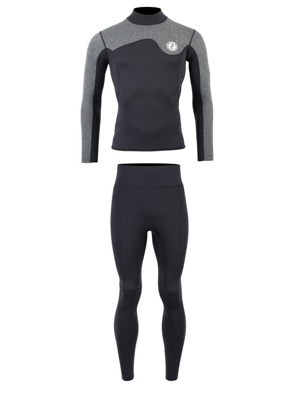 Two Bare Feet Mens Aspect Back Zip 2.5mm Wetsuit Jacket & Pants Set (Black/Grey)