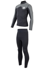 Two Bare Feet Mens Aspect Back Zip 2.5mm Wetsuit Jacket & Pants Set (Black/Grey)