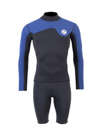 Two Bare Feet Mens Aspect Back Zip 2.5mm Wetsuit Jacket & Shorts Set (Black/Blue)
