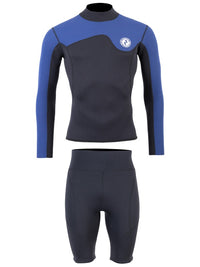 Two Bare Feet Mens Aspect Back Zip 2.5mm Wetsuit Jacket & Shorts Set (Black/Blue)