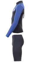 Two Bare Feet Mens Aspect Back Zip 2.5mm Wetsuit Jacket & Shorts Set (Black/Blue)