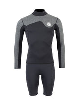 Two Bare Feet Mens Aspect Back Zip 2.5mm Wetsuit Jacket & Shorts Set (Black/Grey)