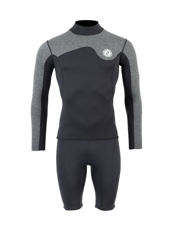 Two Bare Feet Mens Aspect Back Zip 2.5mm Wetsuit Jacket & Shorts Set (Black/Grey)