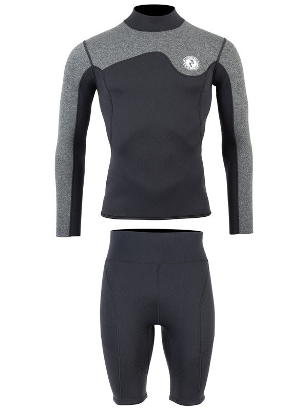Two Bare Feet Mens Aspect Back Zip 2.5mm Wetsuit Jacket & Shorts Set (Black/Grey)