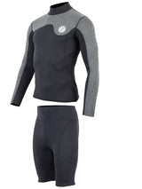 Two Bare Feet Mens Aspect Back Zip 2.5mm Wetsuit Jacket & Shorts Set (Black/Grey)