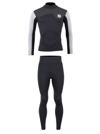 Two Bare Feet Mens Aspect Back Zip 2.5mm Wetsuit Jacket & Pants Set (Black/Grey/Grey)