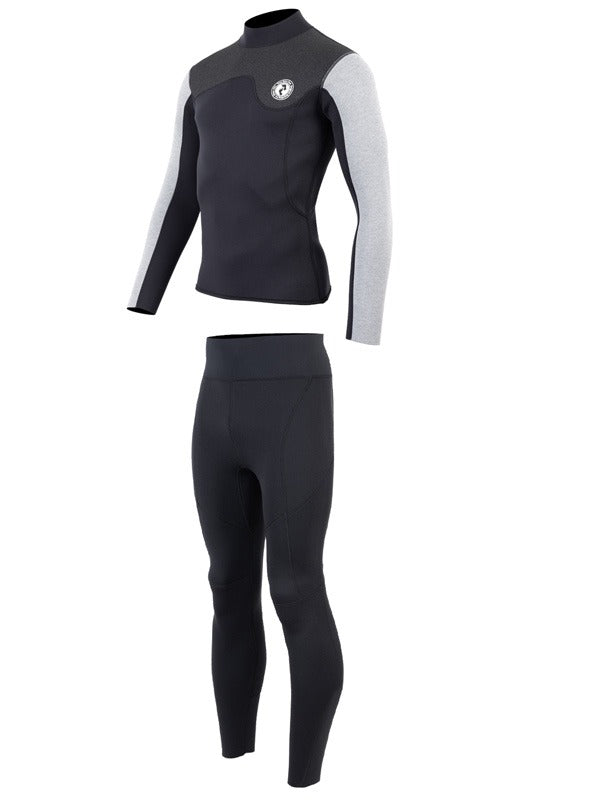 Two Bare Feet Mens Aspect Back Zip 2.5mm Wetsuit Jacket & Pants Set (Black/Grey/Grey)
