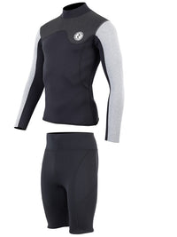 Two Bare Feet Mens Aspect Back Zip 2.5mm Wetsuit Jacket & Shorts Set (Black/Grey/Grey)