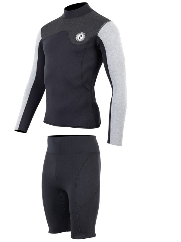 Two Bare Feet Mens Aspect Back Zip 2.5mm Wetsuit Jacket & Shorts Set (Black/Grey/Grey)