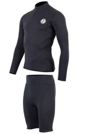 Two Bare Feet Mens Aspect Back Zip 2.5mm Wetsuit Jacket & Shorts Set (Black)