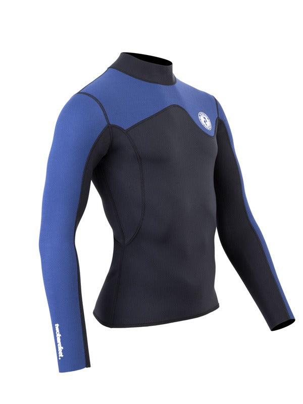Two Bare Feet Mens Aspect Fleece Lined Zipless Thermal 2.5mm Superstretch Wetsuit Top (Black/Blue)
