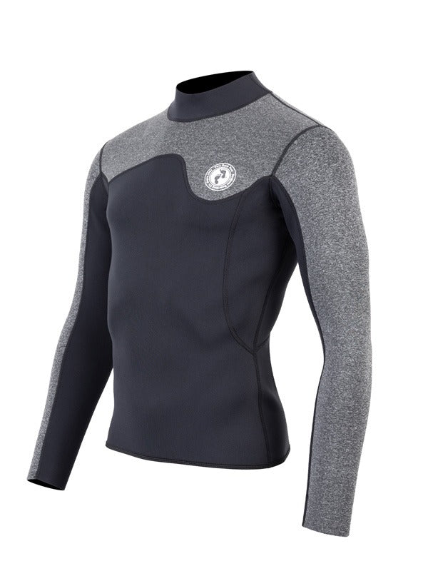 Two Bare Feet Mens Aspect Fleece Lined Zipless Thermal 2.5mm Superstretch Wetsuit Top (Black/Grey)