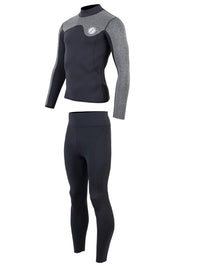 Two Bare Feet Mens Aspect Fleece Lined Zipless Thermal 2.5mm Superstretch Wetsuit Top & Pants Set (Black/Grey)