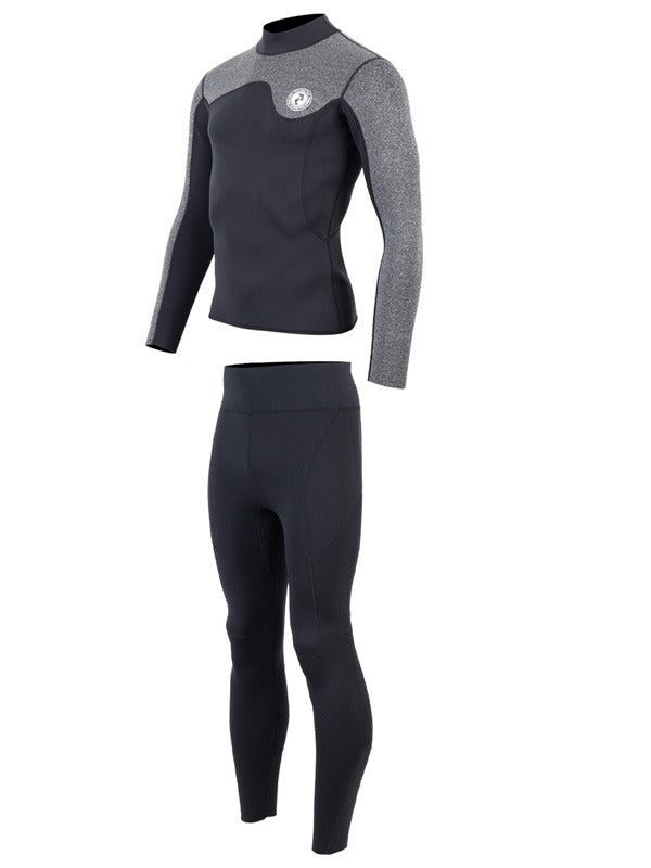 Two Bare Feet Mens Aspect Fleece Lined Zipless Thermal 2.5mm Superstretch Wetsuit Top & Pants Set (Black/Grey)