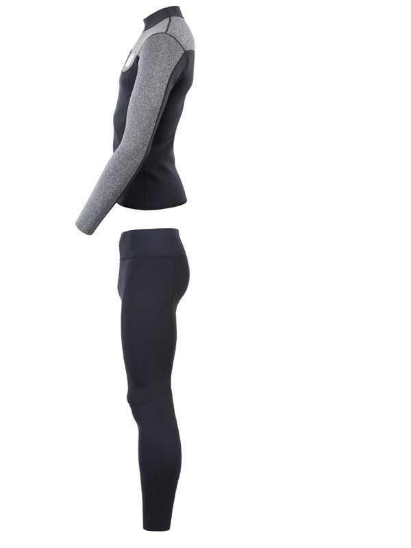 Two Bare Feet Mens Aspect Fleece Lined Zipless Thermal 2.5mm Superstretch Wetsuit Top & Pants Set (Black/Grey)