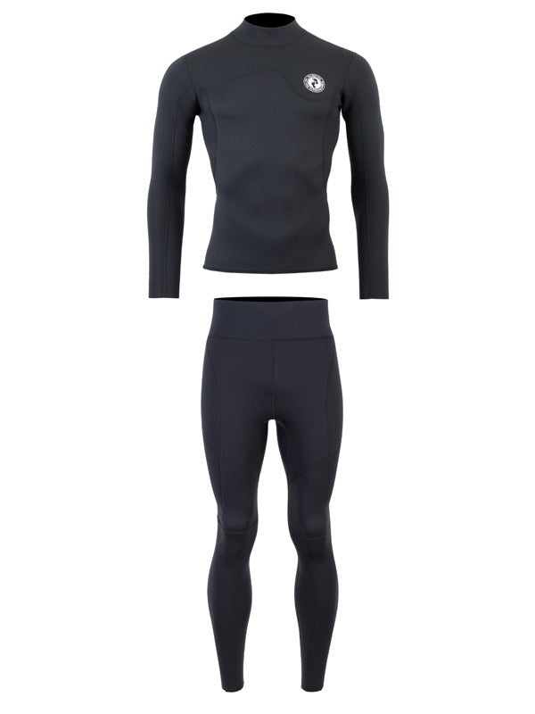 Two Bare Feet Mens Aspect Fleece Lined Zipless Thermal 2.5mm Superstretch Wetsuit Top & Pants Set (Black)