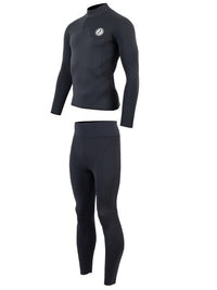 Two Bare Feet Mens Aspect Fleece Lined Zipless Thermal 2.5mm Superstretch Wetsuit Top & Pants Set (Black)