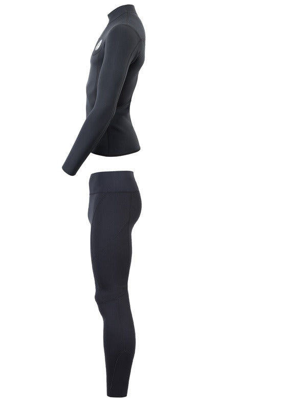 Two Bare Feet Mens Aspect Fleece Lined Zipless Thermal 2.5mm Superstretch Wetsuit Top & Pants Set (Black)