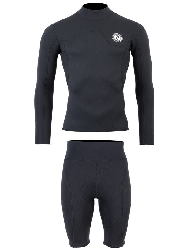 Two Bare Feet Mens Aspect Fleece Lined Zipless Thermal 2.5mm Superstretch Wetsuit Top & Shorts Set (Black)
