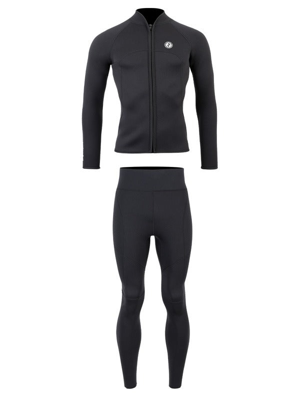 Two Bare Feet Mens Heritage Full Zip 3mm Wetsuit Jacket & Pants Set (Black)