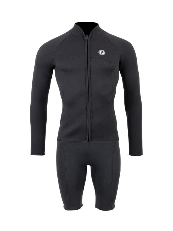Two Bare Feet Mens Heritage Full Zip 3mm Wetsuit Jacket & Shorts Set (Black)