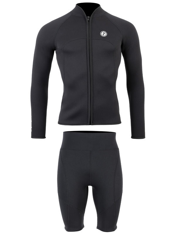 Two Bare Feet Mens Heritage Full Zip 3mm Wetsuit Jacket & Shorts Set (Black)