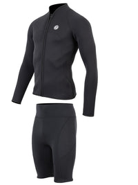 Two Bare Feet Mens Heritage Full Zip 3mm Wetsuit Jacket & Shorts Set (Black)