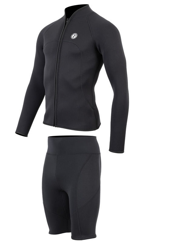 Two Bare Feet Mens Heritage Full Zip 3mm Wetsuit Jacket & Shorts Set (Black)
