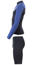 Two Bare Feet Mens Aspect Fleece Lined Zipless Thermal 2.5mm Superstretch Wetsuit Top & Shorts Set (Black/Blue)