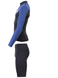 Two Bare Feet Mens Aspect Fleece Lined Zipless Thermal 2.5mm Superstretch Wetsuit Top & Shorts Set (Black/Blue)