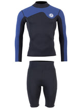 Two Bare Feet Mens Aspect Fleece Lined Zipless Thermal 2.5mm Superstretch Wetsuit Top & Shorts Set (Black/Blue)
